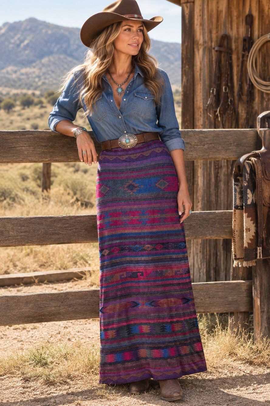 Peruvian Connection Pima Cotton Maxi Skirt M Heavy Knit Western Southwestern
